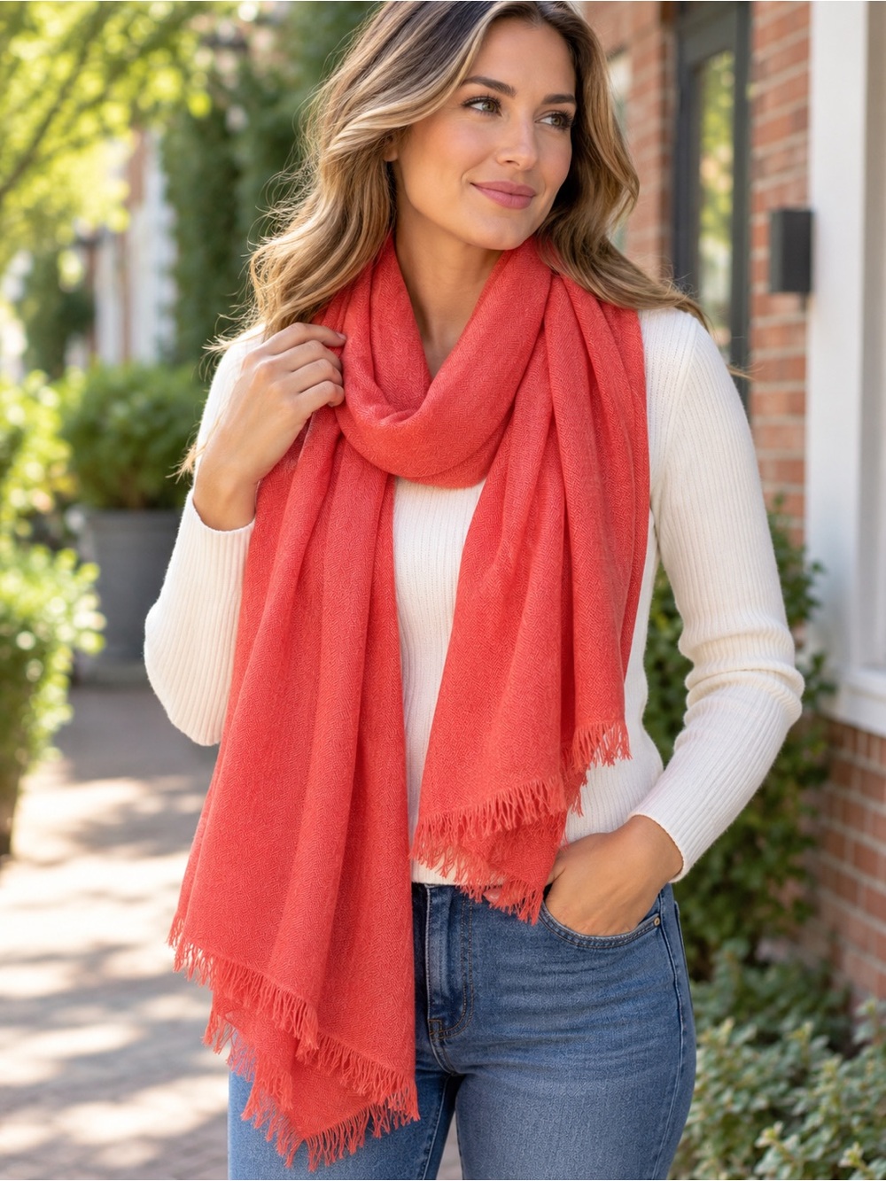 Source Unknown Coral Fringe Wrap Scarf - Women Accessories